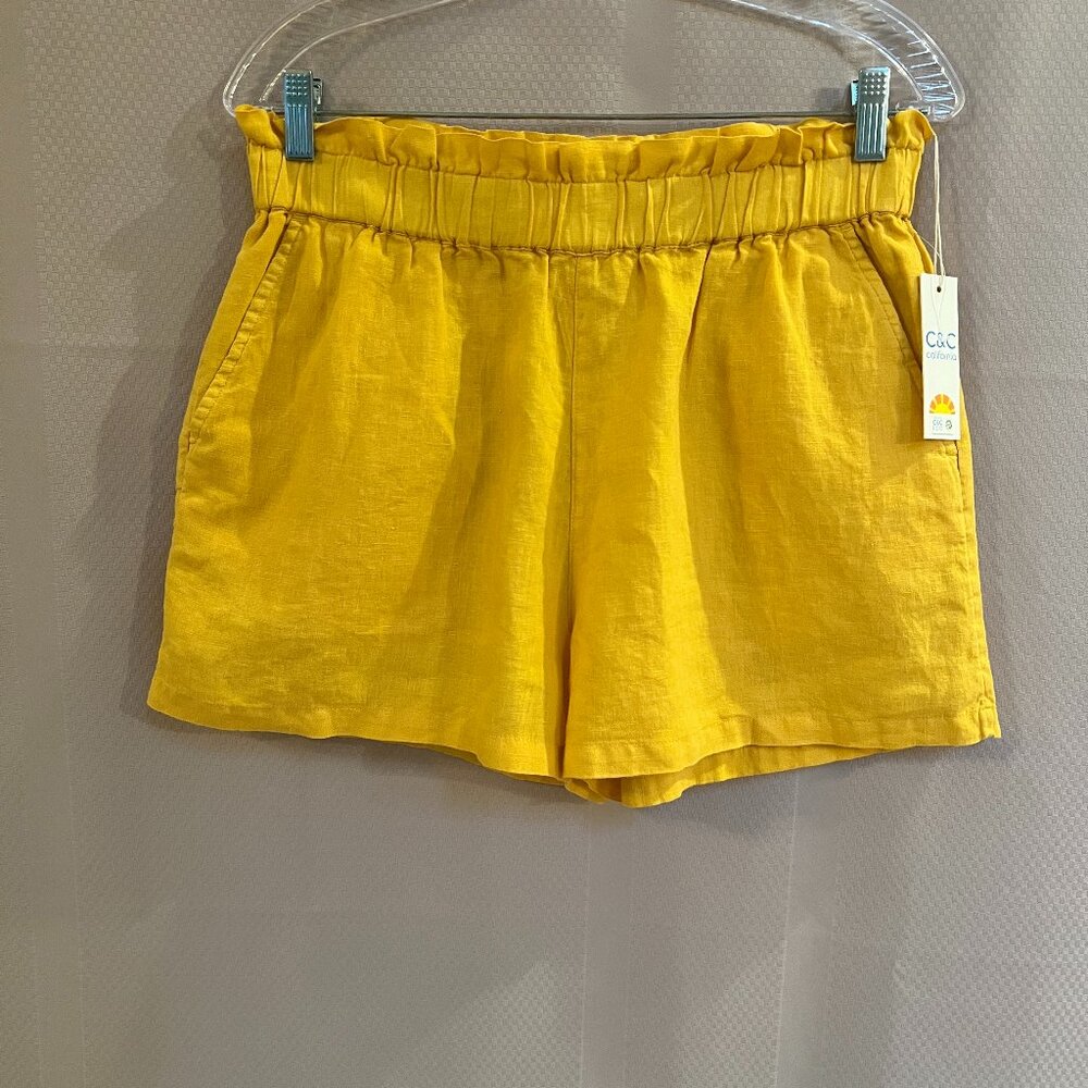 C&C CALIFORNIA Golden Yellow 100% Linen High Waisted Shorts w/ Pockets Sz L